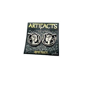 Vintage Pewter 20s Flapper Girls J J Jonette Artifacts Pierced Earrings Signed